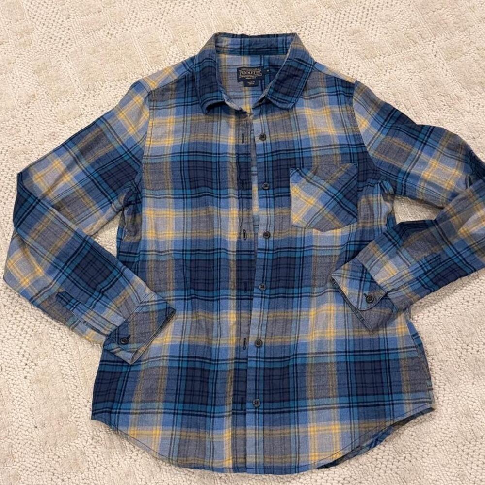 Womens Pendleton Blue and Yellow Plaid Flannel size Small